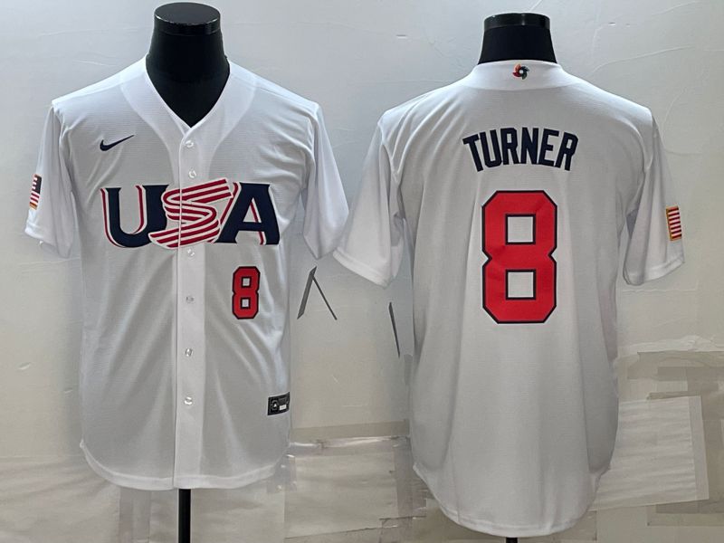 Men 2023 World Cub USA #8 Turner White Nike MLB Jersey4